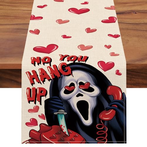 Valentine's Day Grim Reaper Table Runner 13x72 Inch - Red Love Heart No You Variation of THIS listing