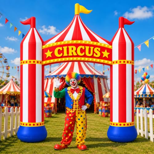 Inflatable Circus Arch Entrance - 11FT Red & White Carnival Party Decor