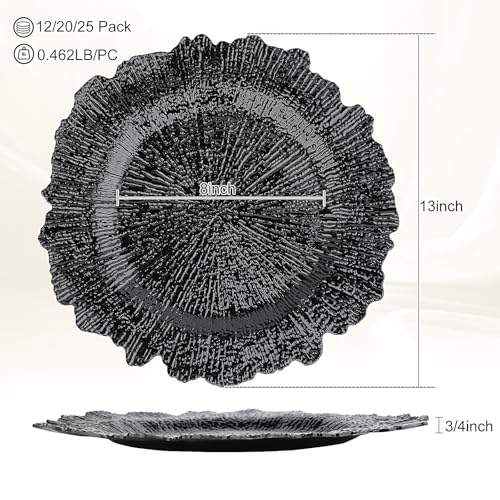 25-Pack 13-Inch Black Plastic Charger Plates - Reusable Tableware Set
