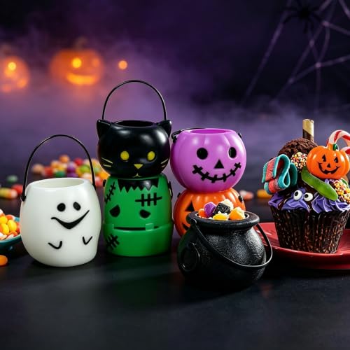 Mini Halloween Candy Holders Set - 38pcs Multicolor Plastic Pumpkin Ghost Cauldrons
