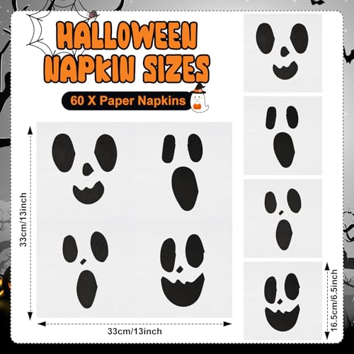 White Ghost Paper Plates & Napkins Set - Halloween Party Disposables for 60 Guests - Classic Ghost Design