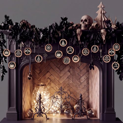 Vercraft Spooky Christmas Ornaments Set - 30 Gothic Wooden Holiday Decorations