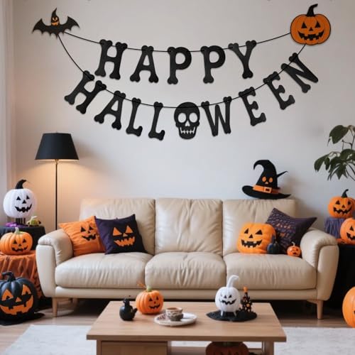 Halloween Skeleton Banner with Glitter Paper - Black Halloween Wall Decorations