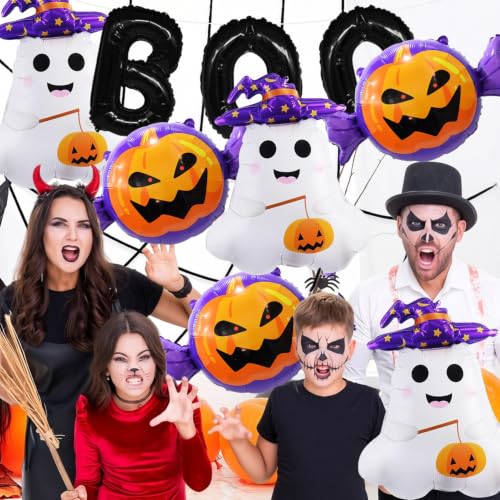 Halloween Balloons Set with Ghost Pumpkin Boo Decorations – 9 Pieces