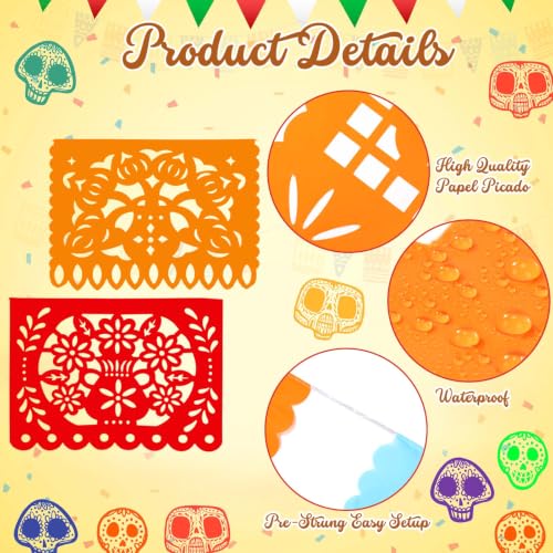Mexican Party Decorations Banner Set - 32 Papel Picado Fiesta Banners - 480 Feet, Bright Colors, Reusable