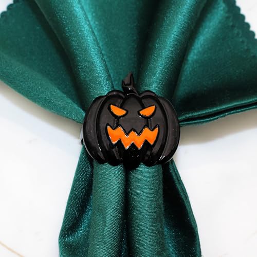 Halloween Napkin Ring Set Pumpkin Design Spooky Metal Alloy Party Table Decor - 6 Pcs
