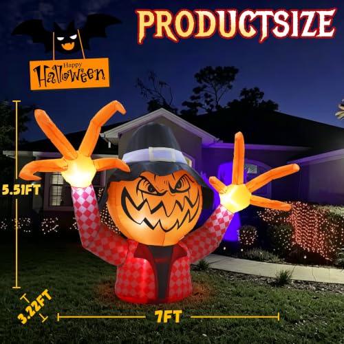 Halloween Inflatable Pumpkin Monster with Fingers - 6.9FT Yard Decor - Variation: Pumpkin Monster