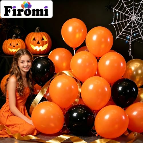 Orange Latex Balloons 12 Inch - 100 Pack with Ribbons - Thicken & Durable - A14-Orange