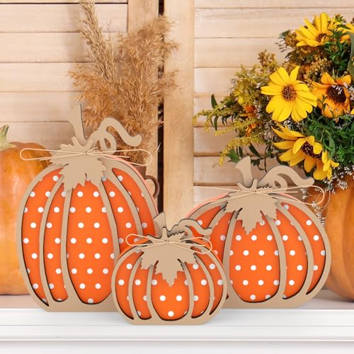 Fall Wooden Pumpkin Decor Set - 3 Handmade Autumn Centerpieces for Home & Table