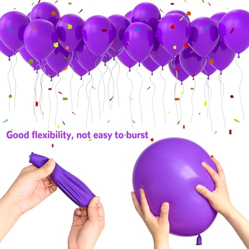 Purple Balloons 12 Inch 100pcs Thick Latex Matte Balloon Set - Purple