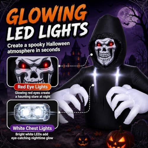 Inflatable Halloween Grim Reaper Decoration - 6FT Giant Scary Ghost with LED Lights