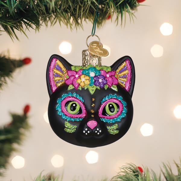 Dia De Los Muertos Cat Glass Ornament - Handcrafted Holiday Decoration