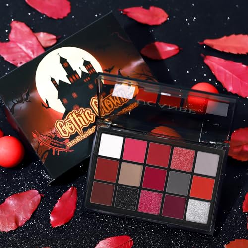Gothic Clown Eyeshadow Palette - 15 Colors Red Burgundy Gray Glitter Matte