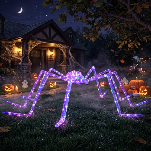 7FT Outdoor Halloween Spider Decor with 170 Lights - Giant Lighted Yard Prop