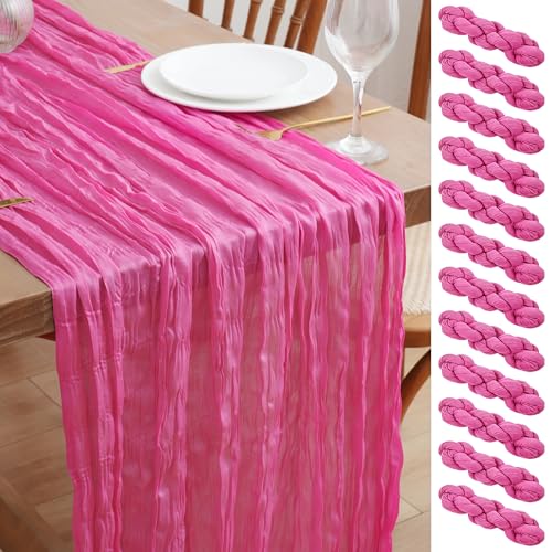 Pink Cheesecloth Table Runner Set - 12 Pieces 10FT Boho Fall Party Decor