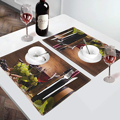 Wine Glasses Placemat Set of 6 - Red & White Grape Wooden Heat-Resistant Washable Table Mats - Multi 7 / 6