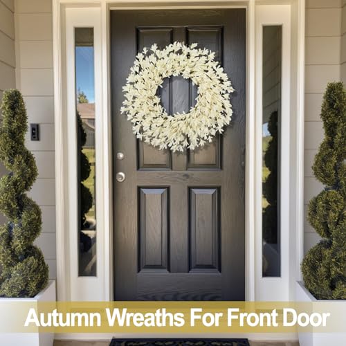 Fall White 26 Inch Realistic Autumn Wreath for Front Door Outside - Halloween Decor
