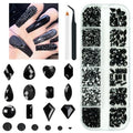 Black Nail Art Rhinestones Kit - 2052pcs Multi-Shaped Flatback Gems with Beads & Tools - Jet Black / A Set