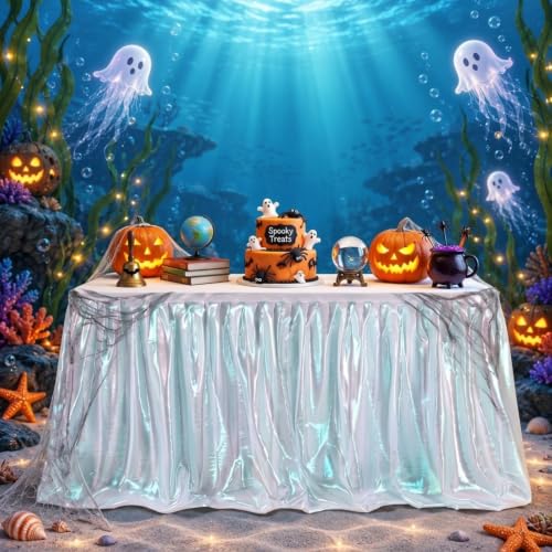6 ft Iridescent Tulle Mermaid Table Skirt for Halloween & Party Decor