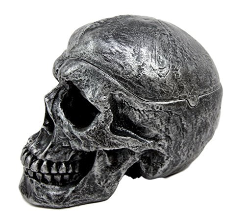 Death Skull Ashtray with Lid - Gothic Resin Human Skull Figurine