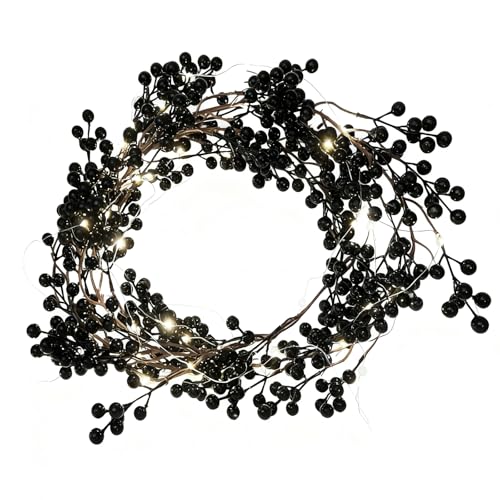 RECUTMS Black Berry Christmas Garland with Lights - Dark Christmas Decor, 5.9 ft, Flexible & Vivid Colors, Variation: Black with Lights