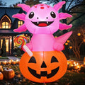 5 Ft Halloween Inflatable Axolotl Pumpkin Yard Decor with LED Lights Outdoor