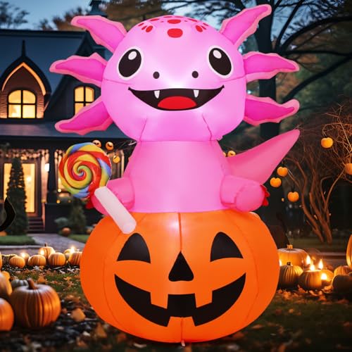 5 Ft Halloween Inflatable Axolotl Pumpkin Yard Decor with LED Lights Outdoor