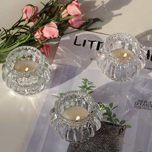 Clear Glass Votive Candle Holders Set of 6 Pumpkin Design for Weddings & Holiday Decor - Woho