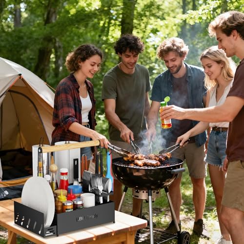 BBQ Grill Caddy with Paper Towel Holders & Utensil Compartments - Color C