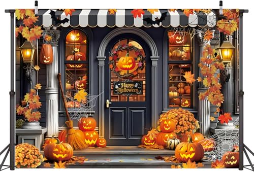 Halloween Photography Backdrop 10x8FT Maple Leaves Witch Pumpkins Banner Photo Prop