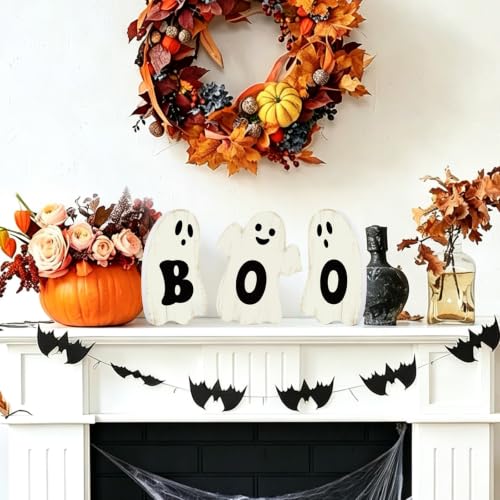 Halloween Ghost Wooden Signs Set - Boo Variation Indoor Holiday Decor