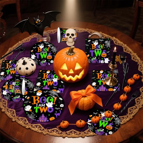Halloween Ghost Party Supplies Set for Kids 2nd Birthday - Plates, Cups, Napkins & Cutlery