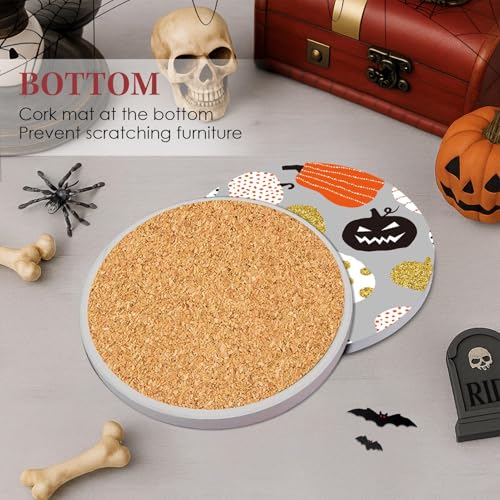 Halloween Ceramic Drink Coasters Set of 6 - Pumpkin with Happy Halloween Orange Variation