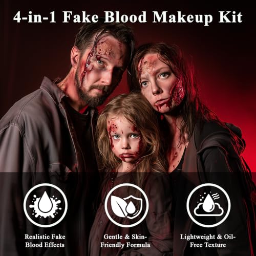 Halloween Fake Blood Makeup Kit - Fresh Dark Red 5PCS, Washable & Realistic