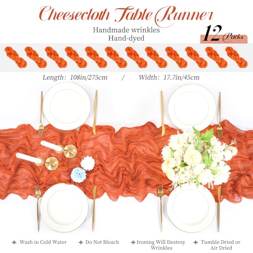Orange Cheesecloth Table Runner 12 Pack - 17 x 108 Inch Rustic Wedding & Party Decor
