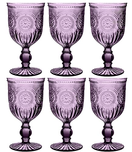 Purple Wine Glasses Set of 6 Vintage Hobnail Goblets 10 oz - Handcrafted