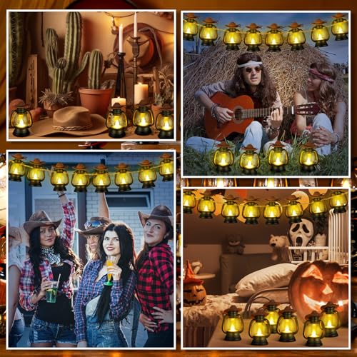 Mini Cowboy Hat Lanterns Set - Rustic LED Candle Decor for Weddings & Parties
