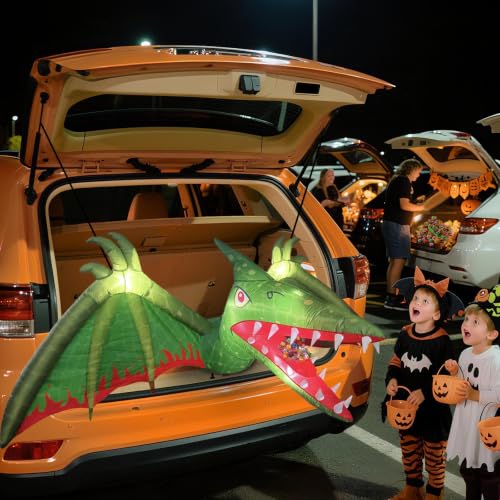Pterosaur-Themed Halloween Car Inflatable Decor with LED Lights & Candy Pocket - Trunk or Treat