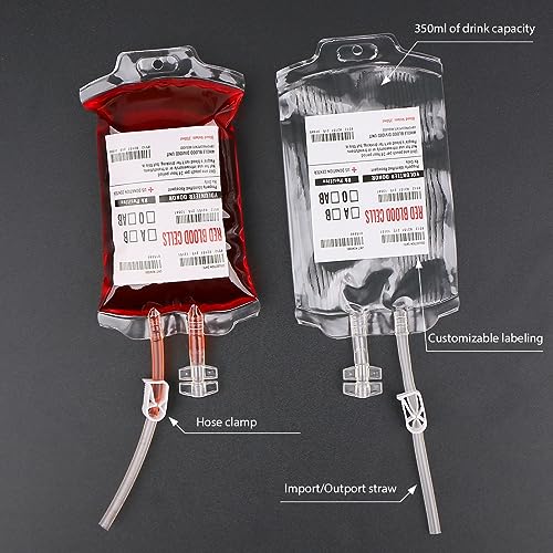 30 Pack Halloween Fake Blood Bags for Drinks Vampire Party Decoration - Reusable Blood Pouches