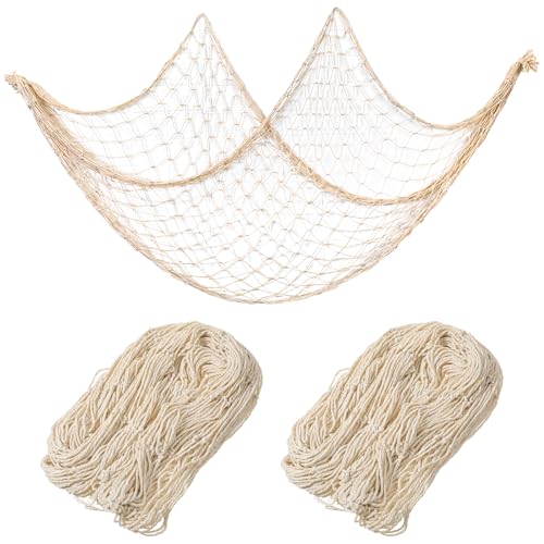 Nautical Fishnet Decorations for Party - Cotton Sea Life Underwater Decor, 2 Pack