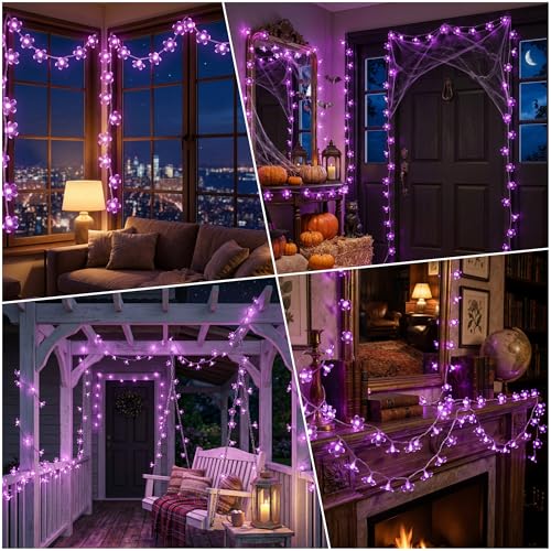 Purple Battery Operated Flower String Lights 15FT 30LED - Decorative Indoor Outdoor