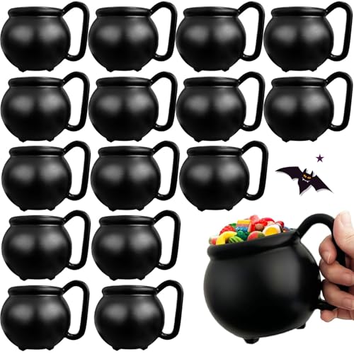 15 Pcs Halloween Cauldron Mug Set - 15 OZ Plastic Witch Party Cups