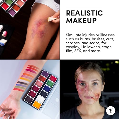 Alcohol-Activated Makeup Kit - 12-Color SFX Palette + Activator & Remover for Wounds & Halloween
