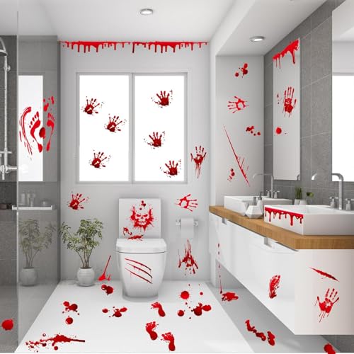 Halloween Blood Handprint and Footprint Wall Decals - Horror Party Decorations