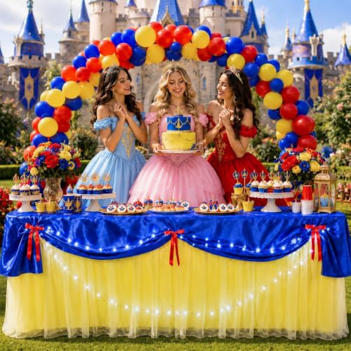 Princess Party Table Skirt & Bow Set - Yellow, Blue, Red for Birthdays & Events