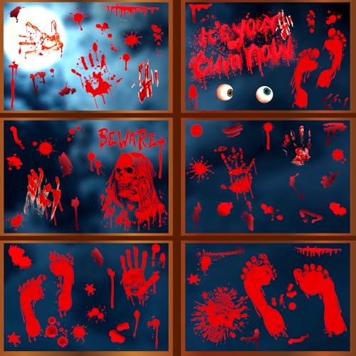 Halloween Window Clings Decorations Bloody Handprint & Footprint Stickers - Red Variation