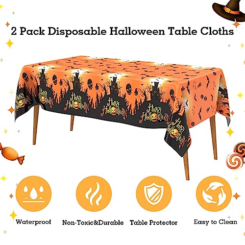 Yellow Halloween Plastic Tablecloths 2-Pack - 108 x 54 Inches Disposable Decor