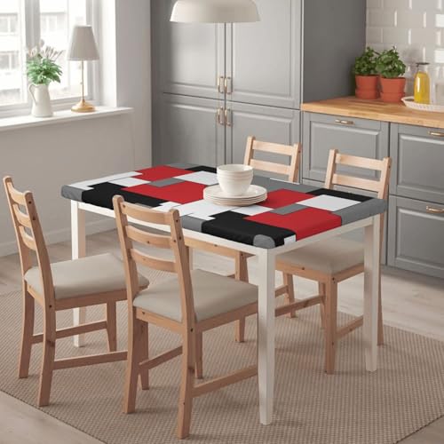 4Ft Waterproof Reusable Rectangle Tablecloth with Elastic Edge - Washable Kitchen Dining Cover
