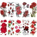 Large Red Rose Temporary Tattoos for Women - 10 Sheets, Waterproof & Long-Lasting, Arm & Thigh Body Art, Variation: Red Rose
