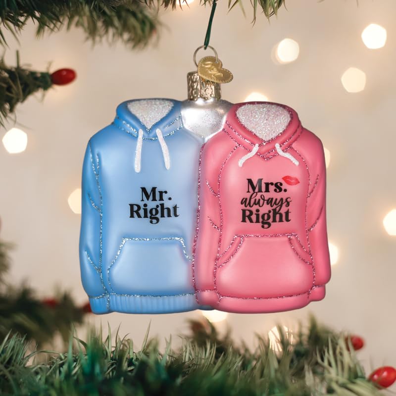 Glass Blown Christmas Ornament for Couples - Mr. & Mrs. Hoodies Handcrafted Holiday Decor